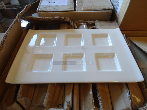 9 BRAND NEW IN BOX! White Ceramic Plates w/ 6 Compartments. 10.5x6.5x0.5. 9 Times Your Bid!