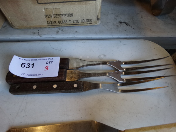 3 Metal Steak Forks. 12