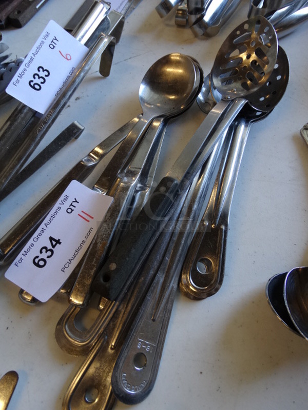 11 Various Metal Serving Spoons. Solid and Straining. Includes 11