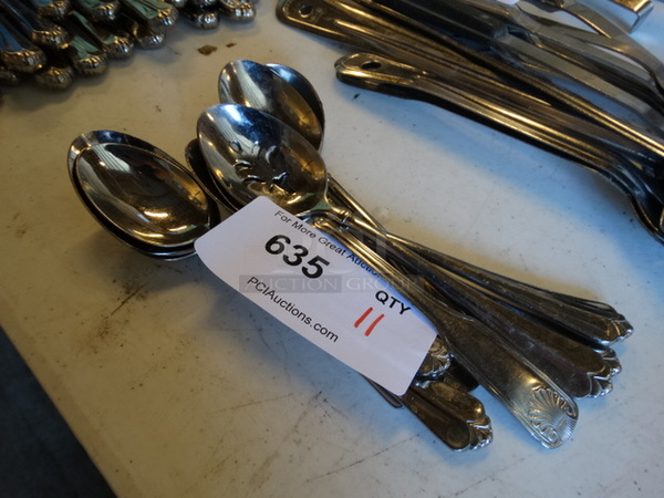 11 Metal Spoons; Solid and Straining. 7