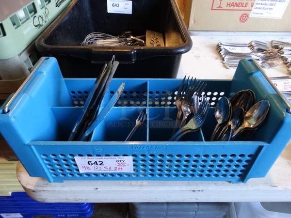 All One Money! Lot of 28 Pieces of Silverware; 9 Knives, 12 Spoons, 5 Forks and 2 Oyster Forks in Silverware Caddy! - Image 1 of 6
