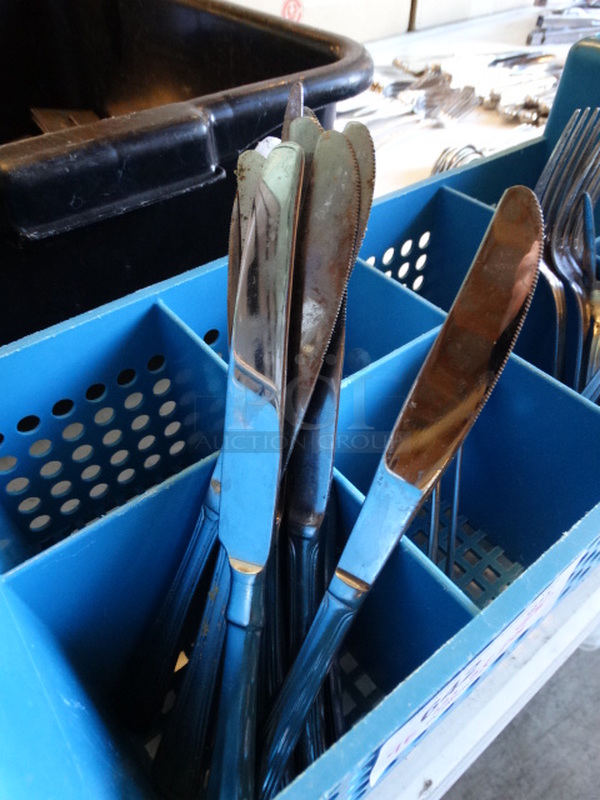All One Money! Lot of 28 Pieces of Silverware; 9 Knives, 12 Spoons, 5 Forks and 2 Oyster Forks in Silverware Caddy! - Image 3 of 6
