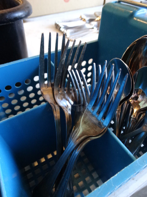 All One Money! Lot of 28 Pieces of Silverware; 9 Knives, 12 Spoons, 5 Forks and 2 Oyster Forks in Silverware Caddy! - Image 5 of 6