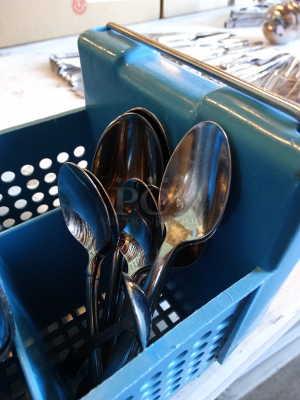 All One Money! Lot of 28 Pieces of Silverware; 9 Knives, 12 Spoons, 5 Forks and 2 Oyster Forks in Silverware Caddy! - Image 6 of 6