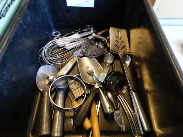 All One Money! Lot of Various Metal Utensils in Bus Bin! 21x17x7 - Image 2 of 3