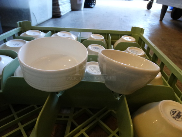 16 White Ceramic Bowls in Dish Caddy. 4x4x2.5. 16 Times Your Bid!