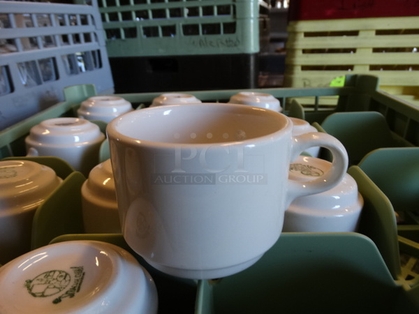 12 White Ceramic Mugs in Dish Caddy. 4.5x3.5x2.5. 12 Times Your Bid!
