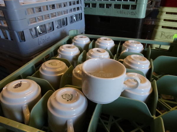 12 White Ceramic Mugs in Dish Caddy. 4.5x3.5x2.5. 12 Times Your Bid! - Image 2 of 2
