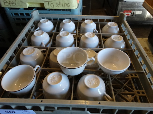 16 White Ceramic Mugs and Bowls in Dish Caddy. 4x4x2.5, 4.5x3.5x2.5. 16 Times Your Bid! - Image 2 of 2