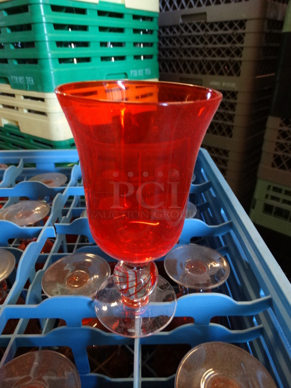 16 Red/Orange Wine Glasses in Dish Caddy. 4x4x7. 16 Times Your Bid!
