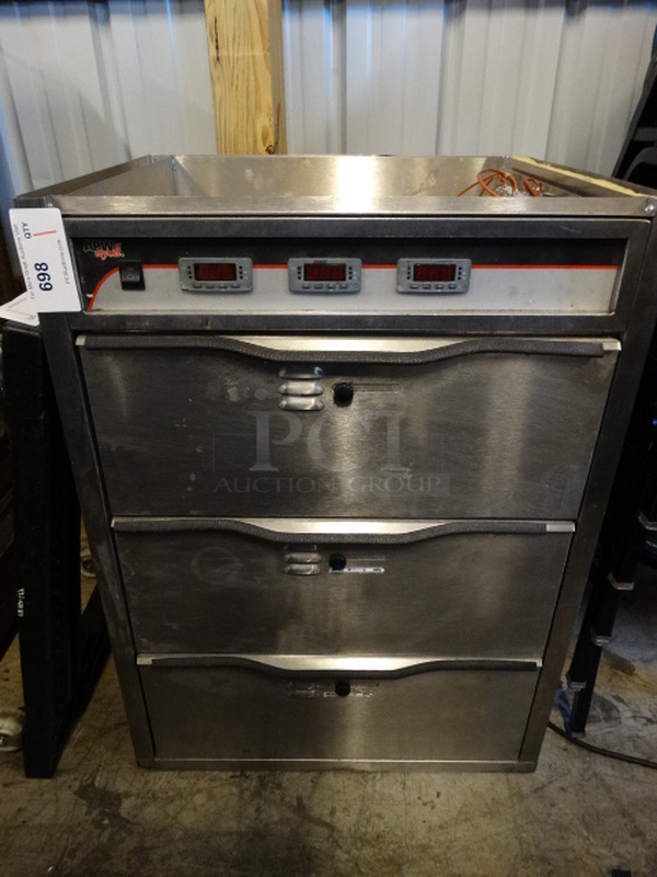 APW Wyott Stainless Steel Commercial 3 Drawer Warming Drawer. 25.5x21x35. Tested and Working!