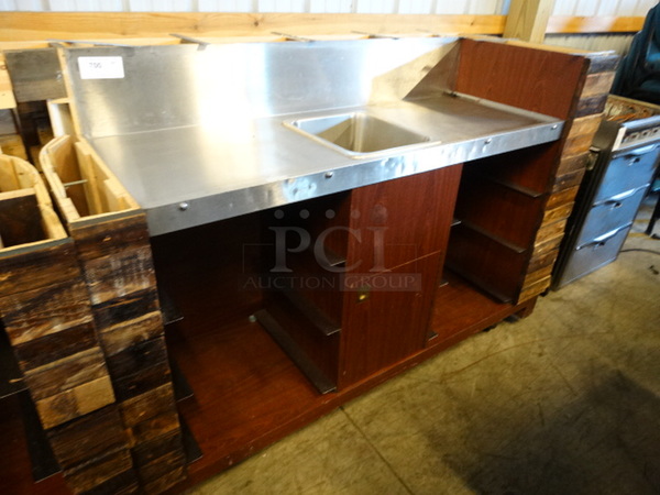 NICE! Stainless Steel Commercial Portable Back Bar w/ Single Basin and Undershelf on Commercial Casters. 70x32x47