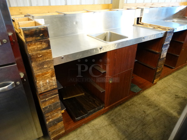 NICE! Stainless Steel Commercial Portable Back Bar w/ Single Basin and Undershelf on Commercial Casters. 70x32x47