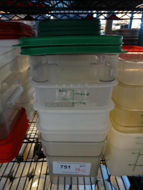 19 Poly Containers w/ 12 Green Lids. 7x7x7. 9 Times Your Bid! - Image 1 of 2