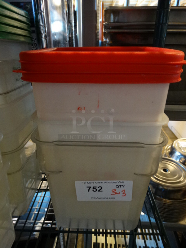 3 Poly Containers w/ Red Lids. 9x9x9. 3 Times Your Bid! - Image 1 of 2