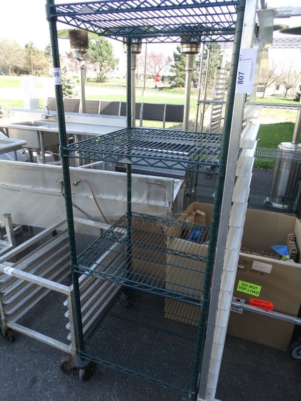 Metro Green Finish 4 Tier Shelving Unit on Commercial Casters. 24x24x68. BUYER MUST DISMANTLE. PCI CANNOT DISMANTLE FOR SHIPPING. PLEASE CONSIDER FREIGHT CHARGES. 
 - Image 2 of 3