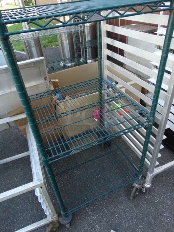 Metro Green Finish 4 Tier Shelving Unit on Commercial Casters. 24x24x68. BUYER MUST DISMANTLE. PCI CANNOT DISMANTLE FOR SHIPPING. PLEASE CONSIDER FREIGHT CHARGES. 
 - Image 3 of 3