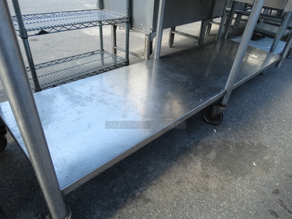 Stainless Steel Commercial Table w/ Metal Undershelf on Commercial Casters. 1 Caster Needs Reattached. 84x30x42 - Image 3 of 5