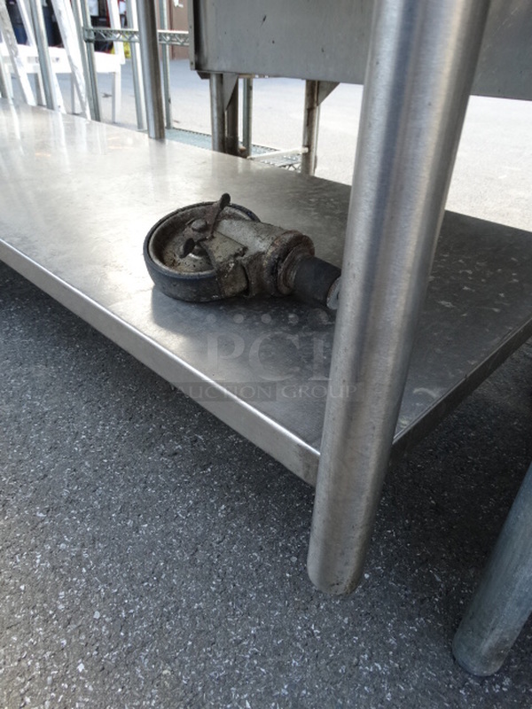 Stainless Steel Commercial Table w/ Metal Undershelf on Commercial Casters. 1 Caster Needs Reattached. 84x30x42 - Image 5 of 5