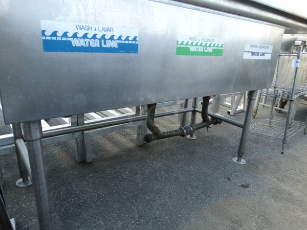 Stainless Steel Commercial 3 Bay Sink w/ Dual Drainboards, 2 Faucets and 2 Handles. 96x30x44. Bays 18x24x13. Drianboards 12x16x1 - Image 4 of 4