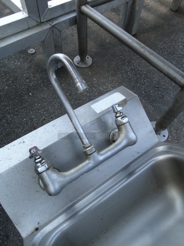 Stainless Steel Commercial Single Bay Wall Mount Sink w/ Faucet and Handles. 17x16x23 - Image 2 of 4