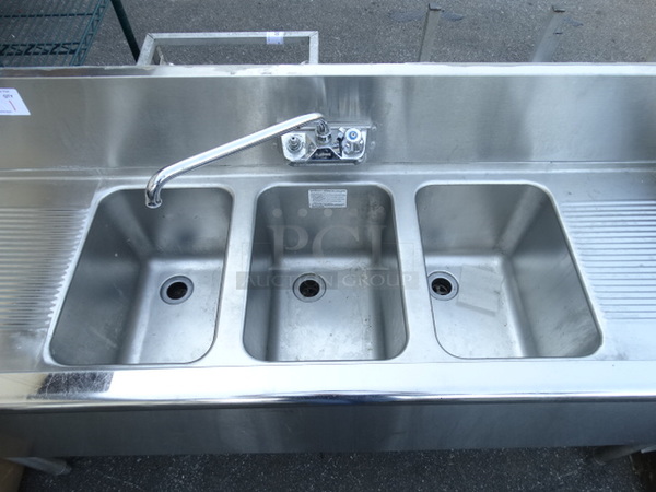 Stainless Steel Commercial 3 Bay Bar Sink w/ Dual Drainboards, Faucet and Handles. 60x20x37. Bays 10x14x10. Drainboards 12x16x1 - Image 2 of 5