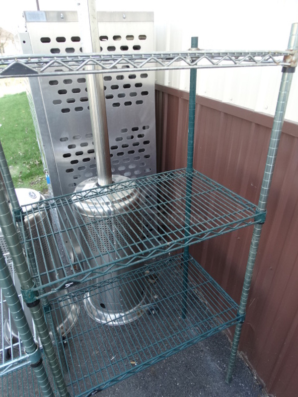 Green and Chrome Finish 3 Tier Metro Shelving Unit. 30x18x59. BUYER MUST DISMANTLE. PCI CANNOT DISMANTLE FOR SHIPPING. PLEASE CONSIDER FREIGHT CHARGES.  - Image 3 of 3