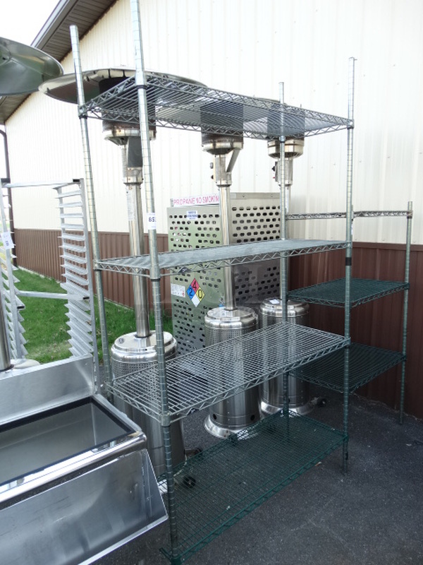 Green and Chrome Finish 4 Tier Metro Shelving Unit. 48x18x86. BUYER MUST DISMANTLE. PCI CANNOT DISMANTLE FOR SHIPPING. PLEASE CONSIDER FREIGHT CHARGES.  - Image 1 of 3
