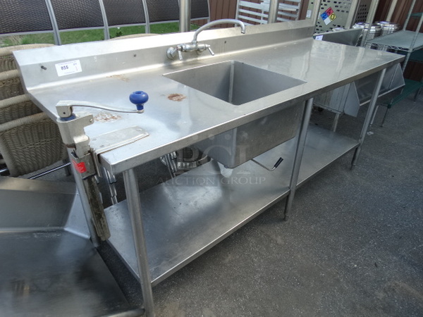 Stainless Steel Commercial Single Bay Sink w/ Faucet, Handles, Mounted Commercial Can Opener and Metal Undershelf. 86x30x42. Bay 20x20x12