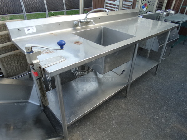 Stainless Steel Commercial Single Bay Sink w/ Faucet, Handles, Mounted Commercial Can Opener and Metal Undershelf. 86x30x42. Bay 20x20x12 - Image 1 of 5