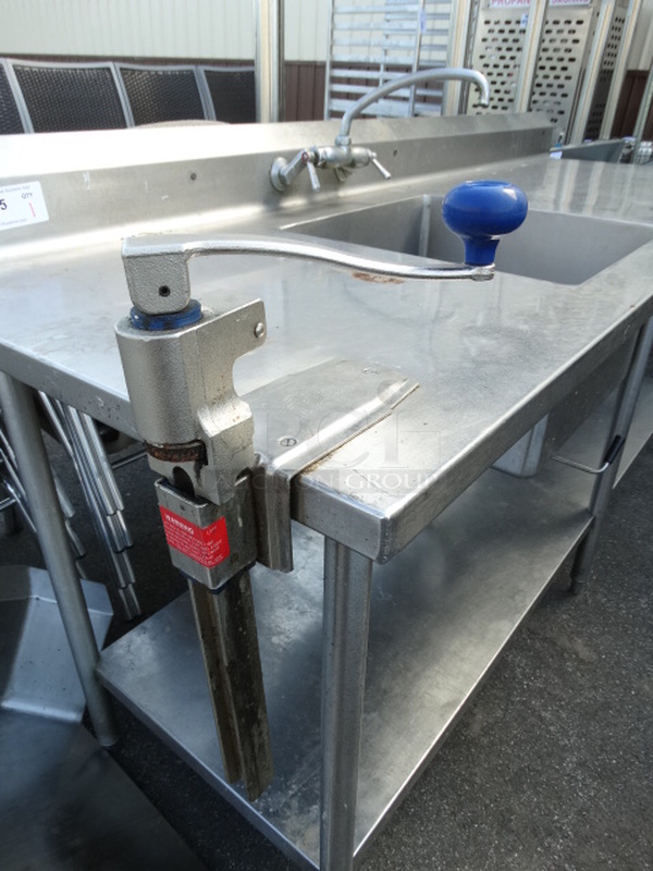 Stainless Steel Commercial Single Bay Sink w/ Faucet, Handles, Mounted Commercial Can Opener and Metal Undershelf. 86x30x42. Bay 20x20x12 - Image 3 of 5
