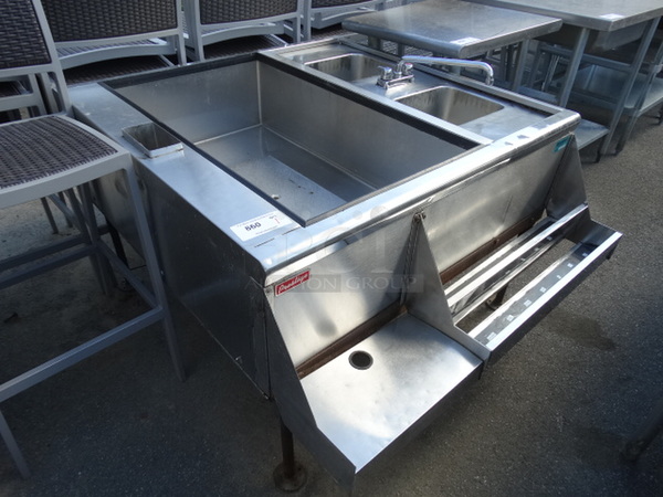 Stainless Steel Commercial Back Bar Sink Set Up w/ Ice Bin, Cold Plate, 2 Sink Bays, Faucet and Handles. 44x52x30