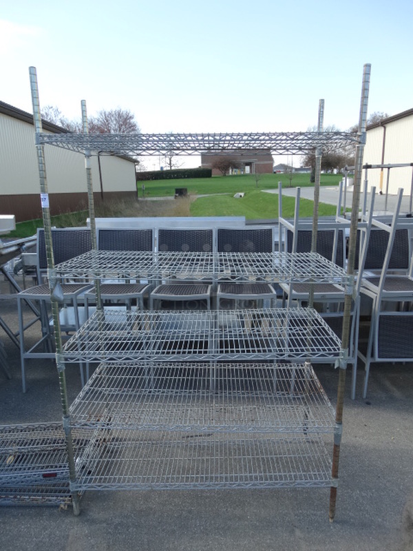 Chrome Finish 5 Tier Shelving Unit. 48x24x75. BUYER MUST DISMANTLE. PCI CANNOT DISMANTLE FOR SHIPPING. PLEASE CONSIDER FREIGHT CHARGES.  - Image 1 of 3