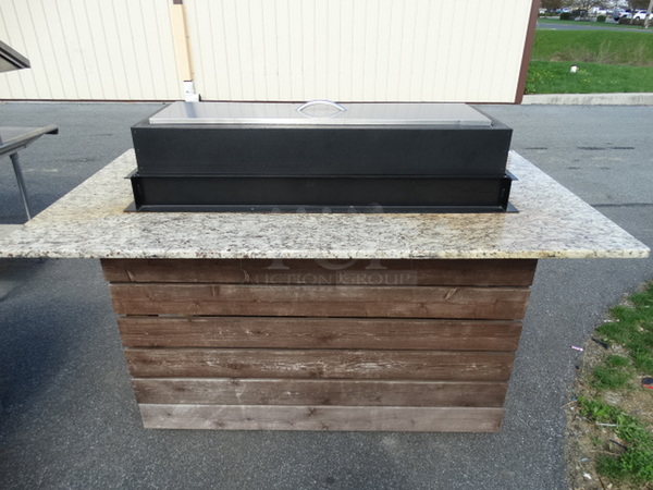 AMAZING! Commercial Propane Gas Powered Fire Pit on Bar Height Wrap Around Granite Table. 80x46x55 - Image 1 of 12