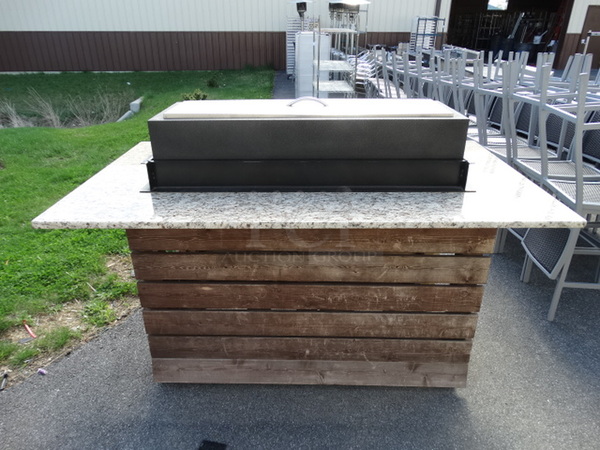AMAZING! Commercial Propane Gas Powered Fire Pit on Bar Height Wrap Around Granite Table. 80x46x55 - Image 2 of 12