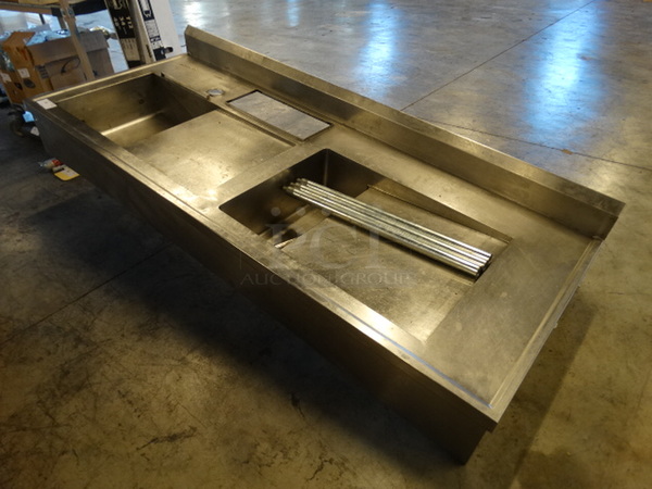 Stainless Steel Commercial Table w/ 2 Basins. 93x38x17 - Image 1 of 7