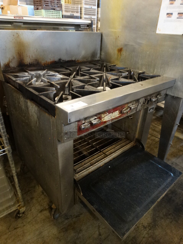 WOW! Southbend Stainless Steel Commercial 6 Burner Range w/ Lower Oven on Commercial Casters. 37x34x48 - Image 4 of 8