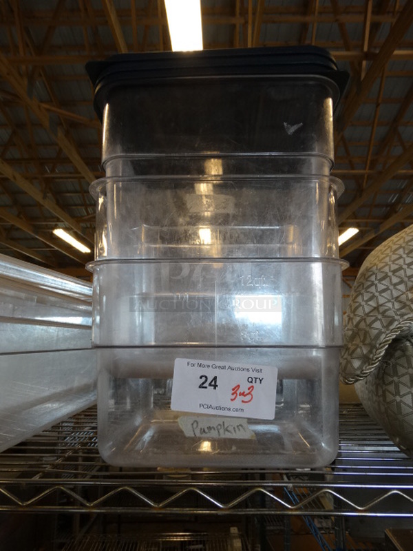 3 Poly Clear Containers w/ 3 Blue Lids. Includes 11x11x8.5, 11x11x12.5. 3 Times Your Bid! - Image 1 of 4