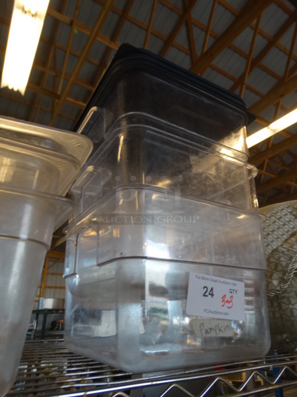 3 Poly Clear Containers w/ 3 Blue Lids. Includes 11x11x8.5, 11x11x12.5. 3 Times Your Bid! - Image 3 of 4