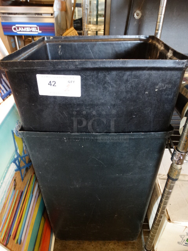 2 Black Poly Trash Cans. 15.5x16.5x26.5. 2 Times Your Bid!