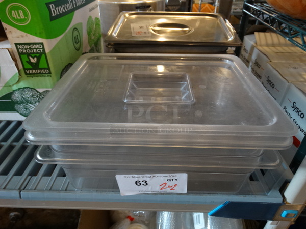 2 Poly Clear 1/2 Size Drop In Bins w/ 2 Lids. 1/2x4. 2 Times Your Bid! - Image 1 of 4