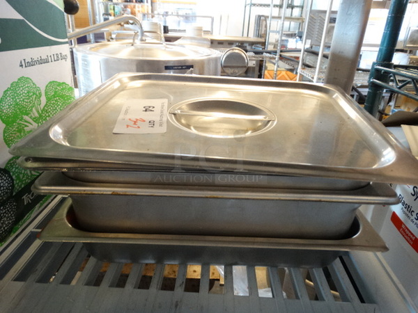 3 Stainless Steel 1/2 Size Drop In Bins w/ 2 Lids. 1/2x2, 1/2x4. 3 Times Your Bid!