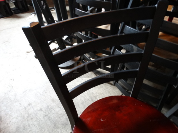 4 Black Metal Dining Height Chairs w/ Wood Pattern Seat. Stock Picture - Cosmetic Condition May Vary. 17x17x32. 4 Times Your Bid! - Image 6 of 7