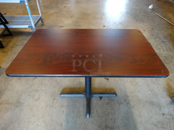 Wood Pattern Table and Black Metal Table Base. Comes Disassembled. Stock Picture - Cosmetic Condition May Vary. 48x30x30 - Image 1 of 8