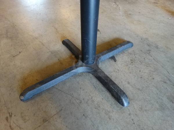Wood Pattern Table and Black Metal Table Base. Comes Disassembled. Stock Picture - Cosmetic Condition May Vary. 48x30x30 - Image 5 of 8