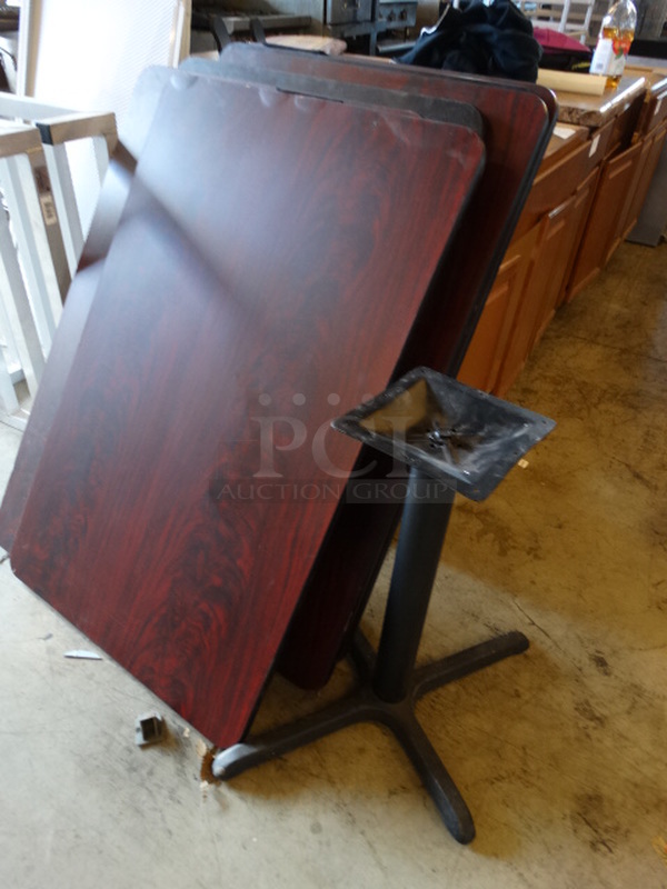 Wood Pattern Table and Black Metal Table Base. Comes Disassembled. Stock Picture - Cosmetic Condition May Vary. 48x30x30 - Image 7 of 8