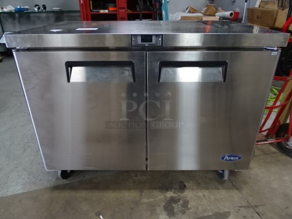 AMAZING! Brand New Atosa MGF8406 Commercial Stainless Steel Electric Two Door Undercounter Freezer On Commercial Casters. 115 Volt 1 Phase 48x30x37 Tested & Working.
