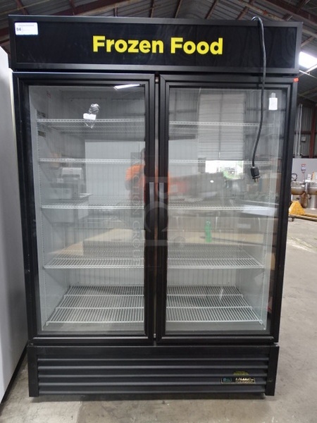 AMAZING! True Model GDM-49F-HC-TSL01 Commercial Electric Two Door Freezer Merchandiser With Interior LED Lights. Can Not Test Due To Plug Style. 54x77x30 115/208-230 Volt, 1 Phase