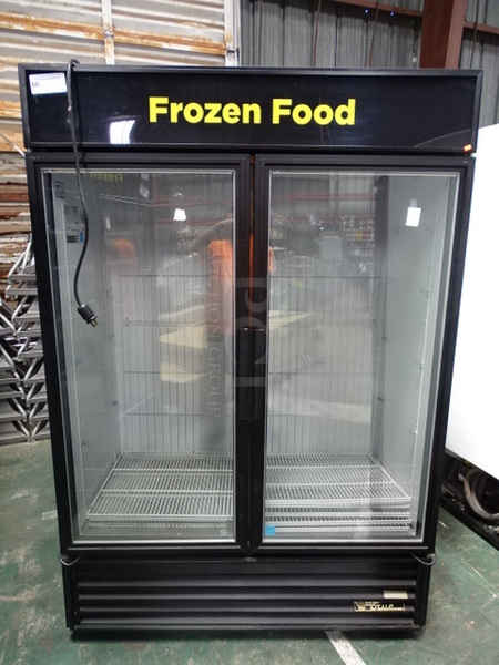 AMAZING! True Model GDM-49F-LD Commercial Electric Two Door Freezer Merchandiser With Interior LED Lights. Can Not Test Due To Plug Style 54x77x30 115/208-230 Volt, 1 Phase