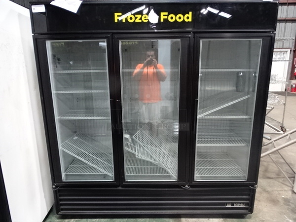 WOW! True Model GDM-72F Commercial 3 Door Electric Freezer Merchandiser With Interior LED Lights. Can Not Test Due To Plug Style. 79x32x79 115/208-230 Volt, 1 Phase